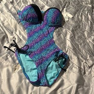 BONGO Blue and Purple One-Piece Swimsuit